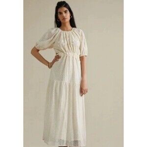 Anthropologie Verb Midi Dress Ivory Women Boho Pallavi Singhee Agenza Lace Sz 2
